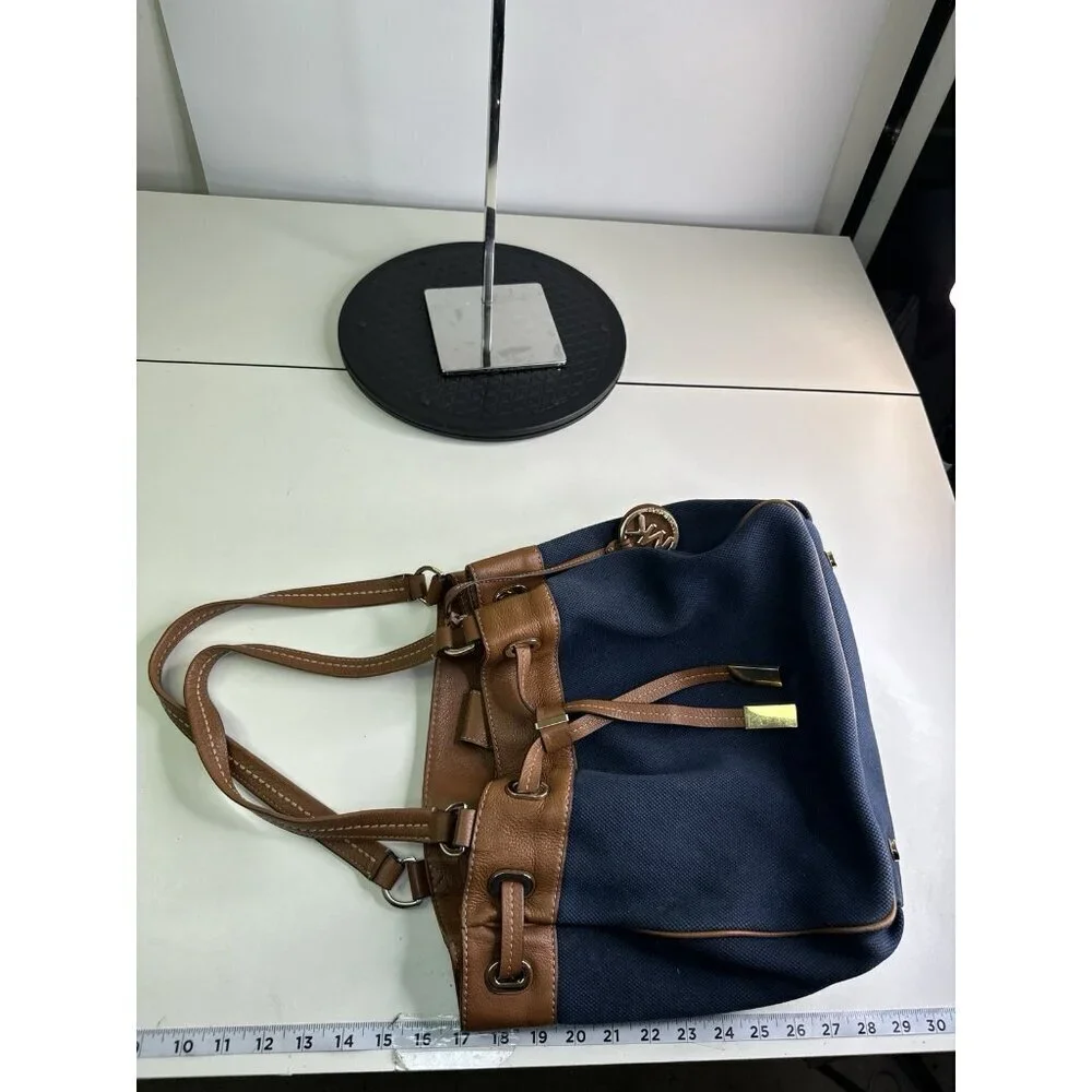 Michael Kors navy large canvas leather tote